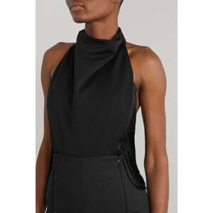 Maximilian NWT Fringed Cady Bodysuit Black Size 8